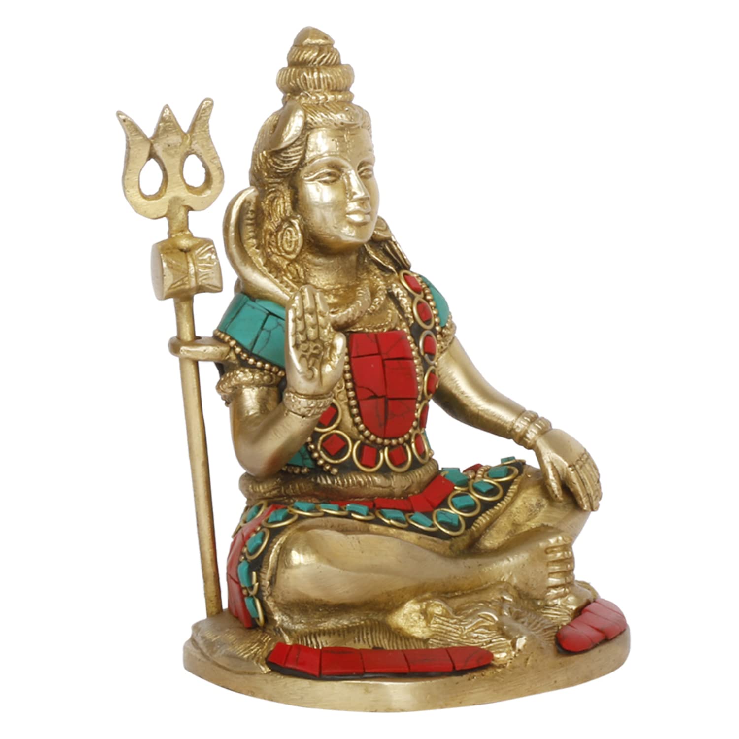 ARTVARKO Shiva Brass with Inlay Idol Statue God Shiv Shankar Murti Showpiece for Pooja Lord Blessing Shanker Deity Figurine Home Office Temple Art Décor 6 Inch.