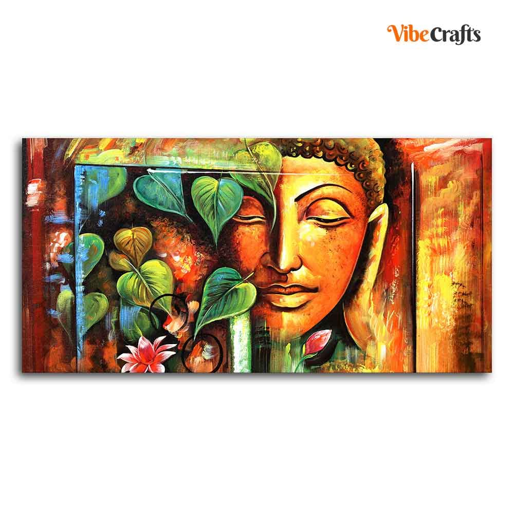 VIBECRAFTS Canvas Paintings for Living Room Drawing Room Divine Gautam Buddha Face Canvas Wall Painting Fitted With Wooden Frame For Home | Office | Living Room | Gift (PTVCH_2493)
