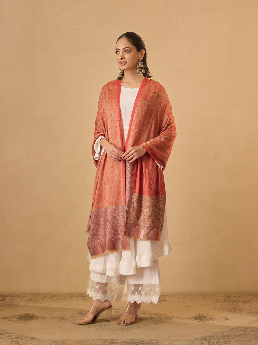Pashmoda Women Gulpari Kaani Stole, Authentic Kashmiri Luxury Pashmina Style Shawl, Stole, (Size 28x80 Inches, Red Color) MAVST06