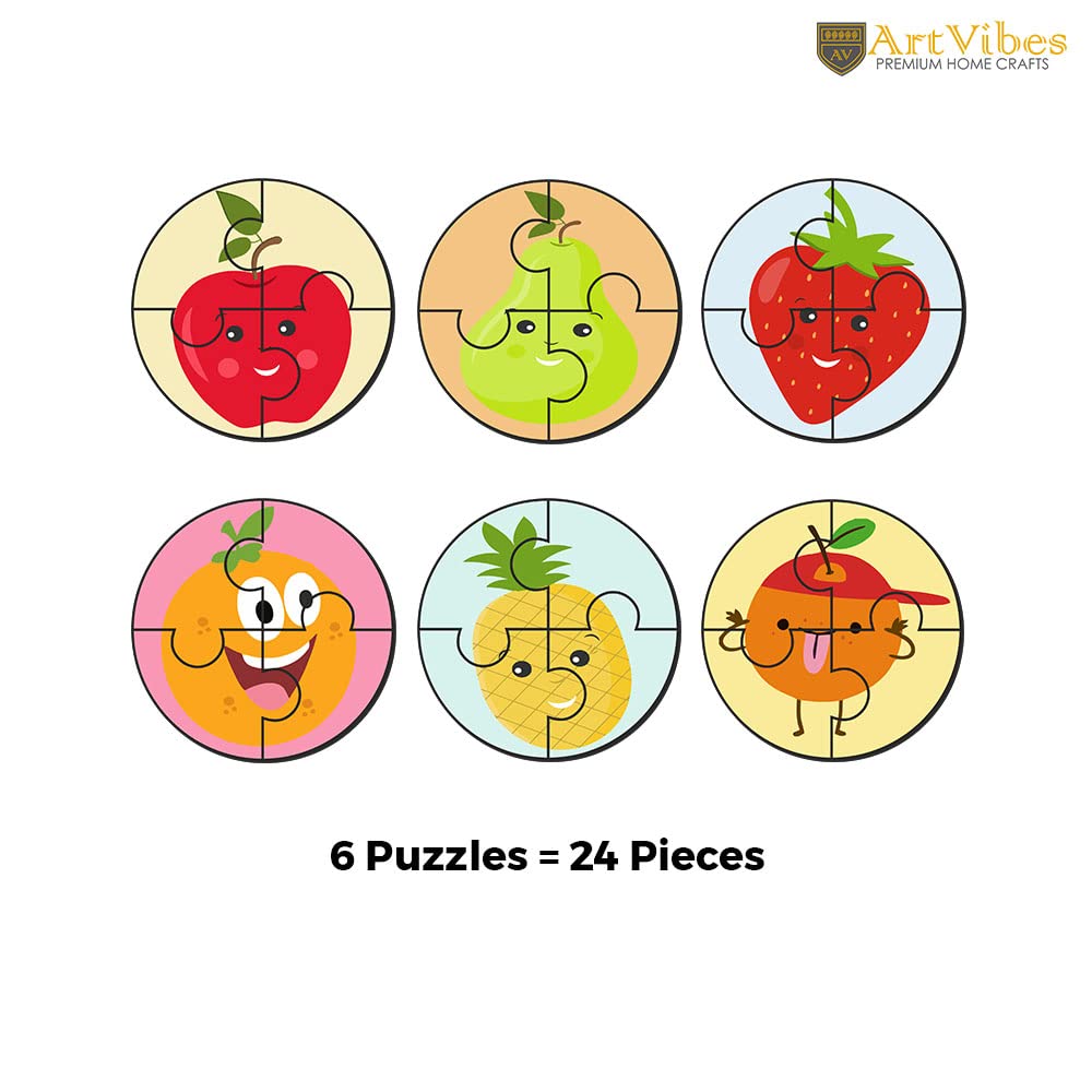 Artvibes Fruits Premium Wooden Puzzles for Kids | Jigsaw Puzzles for Kids Age 2-5 | 4 Piece Puzzles | Toddlers Wooden Puzzle (PZ_603NN), Set of 6