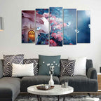 VIBECRAFTS Mushroom House in Enchanted Fairy Tale Forest Wall Painting of Five Pieces For Home|Office|Living Room|Gift (PTVC5Pcs2_6560)