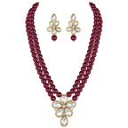Peora Gold Plated Crystal Pearl Long Necklace Drop Earrings Set Women