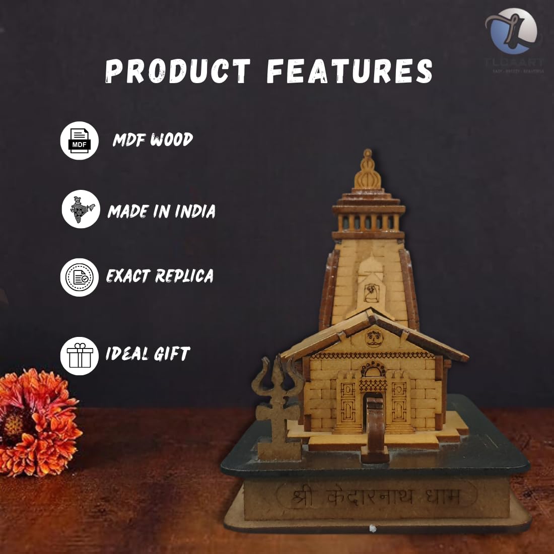 TLCAART Kedarnath Mandir | MDF Wood Temple | 3D Miniature | Decoration Wooden Showpiece for Home, Office | Size: 15 x 9.5 x 13.5 cms | Pack of 1
