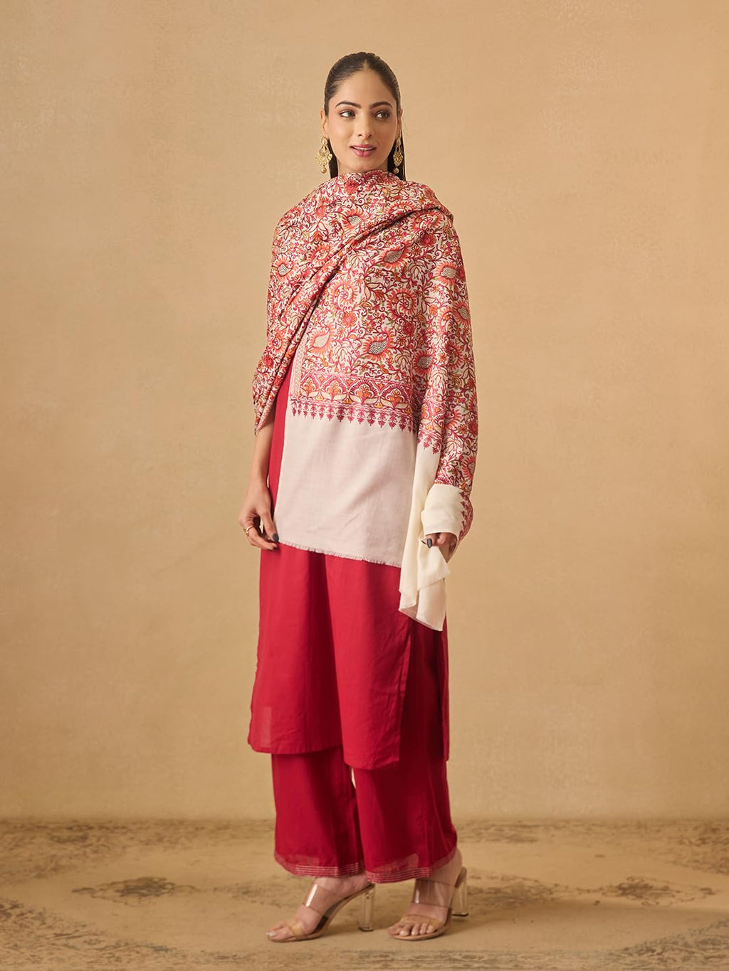 Pashmoda Women Ruhani Fine Wool Nalki Embroidered Shawl (Size: 40x80in, 101x203cm) EMS01