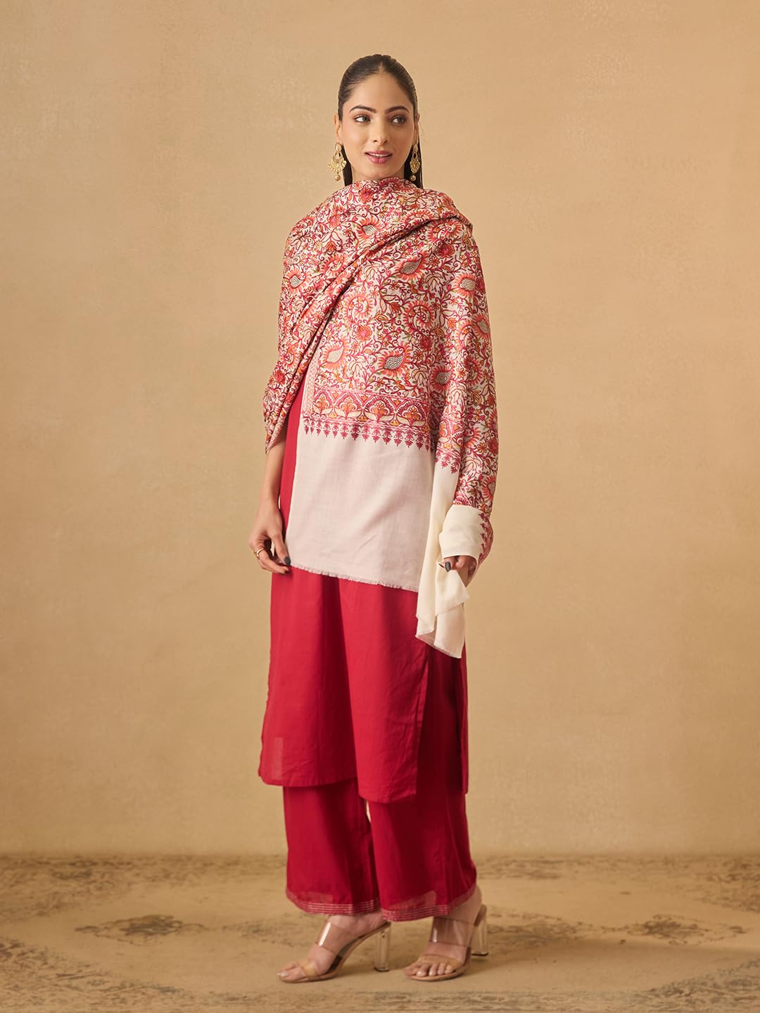 Pashmoda Women Ruhani Fine Wool Nalki Embroidered Shawl (Size: 40x80in, 101x203cm) EMS01