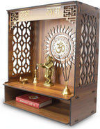 Royal Walnut Finish Wooden Pooja Mandir | Wall Mounted Home Temple with LED Lights & Spacious Storage | Premium Handcrafted Puja Unit (37.5 * 29 * 25 CM) (Large) A8