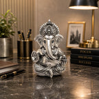 Gold Art India Lord Ganesha 999 Silver Plated Idol | Antique Matte Finish | Premium Velvet Gift Box | Ganesh Murti for Car Dashboard, Home Temple, Office Desk | Luxury Spiritual Gift for Housewarming