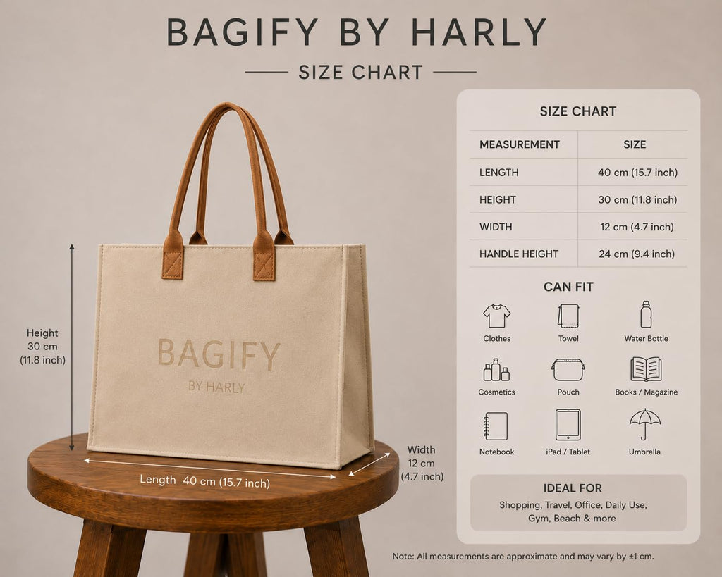 Bagify by Harly Premium Felt Tote Bag for Shopping & Office,Beige Cream