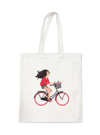 PB Pearlbags Canvas Tote Bag With Zip For Women, Duplex Printed Tote Bags for Women For Travelling, Shopping and College, Eco-friendly Stylish Modern Canvas Tote bags Cycle-White