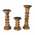 Wooden Pillar Candle Stand Set of 3 – Handcrafted Mango Wood Rustic Candle Holders for Home Décor, Dining Table Centerpiece & Wedding Decoration – Sizes 30×10cm,25 * 10 cm &15×10cm