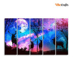 VIBECRAFTS Deer Silhouette Colorful Sky Wall Painting of Five Pieces For Home|Office|Living Room|Gift (PTVC5Pcs4_8675)