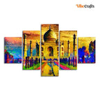 VIBECRAFTS Beautiful Taj Mahal Canvas Wall Painting Set of Five For Home|Office|Living Room|Gift (PTVC5Pcs1_5521)