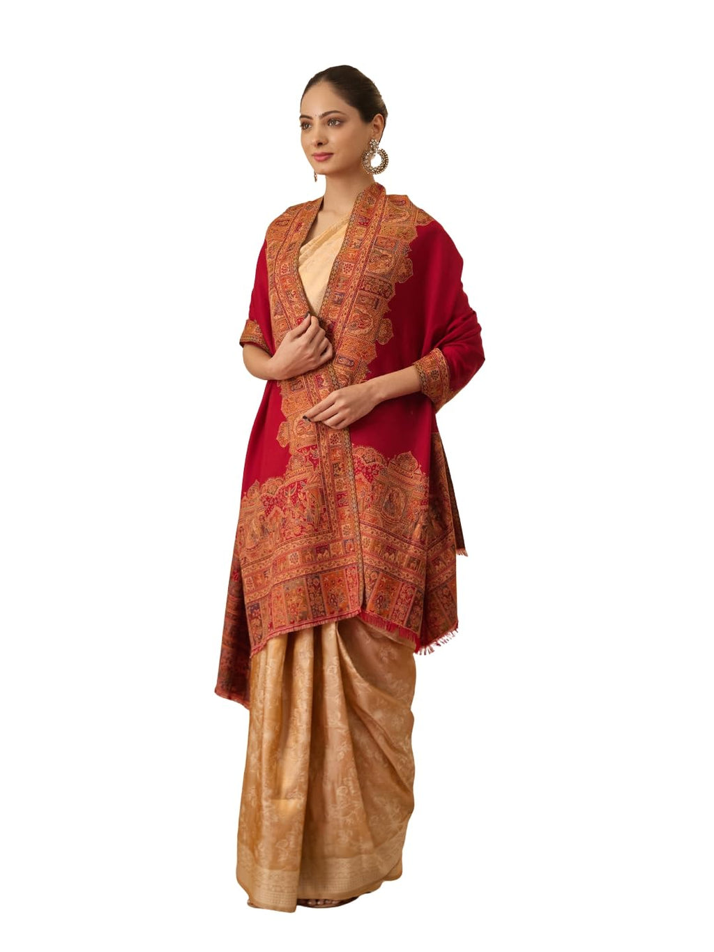 Pashmoda Women Arcadia Borders Kashmiri Jamawar Woven Design Shawl (Size: 40x80in, 101x203cm) SECS55