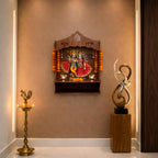 SHIV FURNITURE Mangal Beautiful Wooden Pooja Stand for Home, Temple, Office, Wall Mounted Puja Mandir with LED Spot Light, Size (H- 15.5, L- 11.5, W-11 Inch)