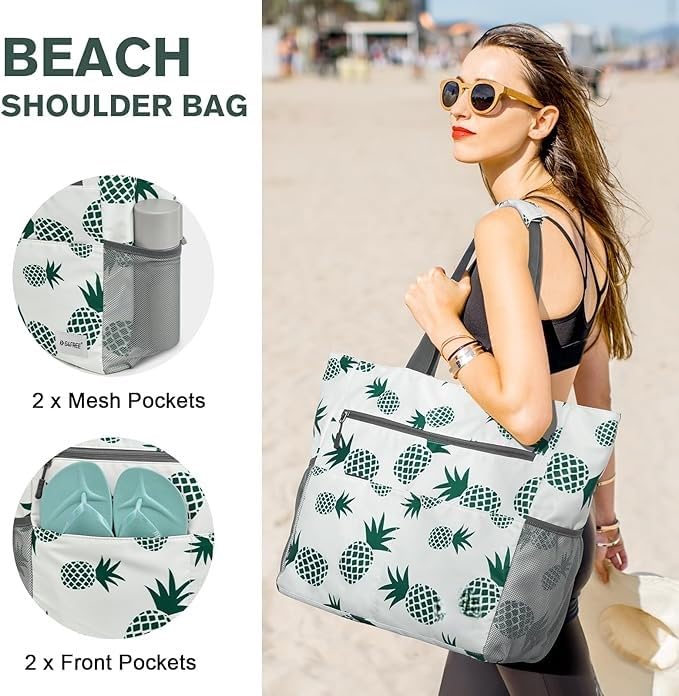 hirTa Gab Tote Bag with Makeup Pouch for Teacher Women Office Girls Work Multipurpose HandBag Mostly Use for Travel Grocery Beach Hobo Diaper Changing Pool Bag (White PineApple)