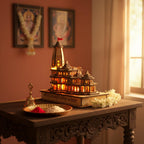 eXme Ram Mandir Ayodhya 3D Model | Handcrafted Wooden Ram Mandir with Light | Perfect for Home Decor, Spiritual Altars, Religious Gifts, Car Dashboard (with Light)