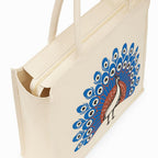 Eco-Friendly Cotton Jute Tote Bag with Peacock Print, Handcrafted Reusable Shopping Bag, Multipurpose Carry Bag
