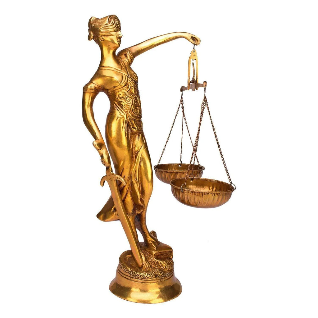 ARTVARKO Brass Andha Kanoon Statue Blind Folded Justice Lady Murti Sculpture Blindfolded Figurine Handicraft Insaf Ka Tarazu Showpiece Murti Office Home Décor 14 Inch