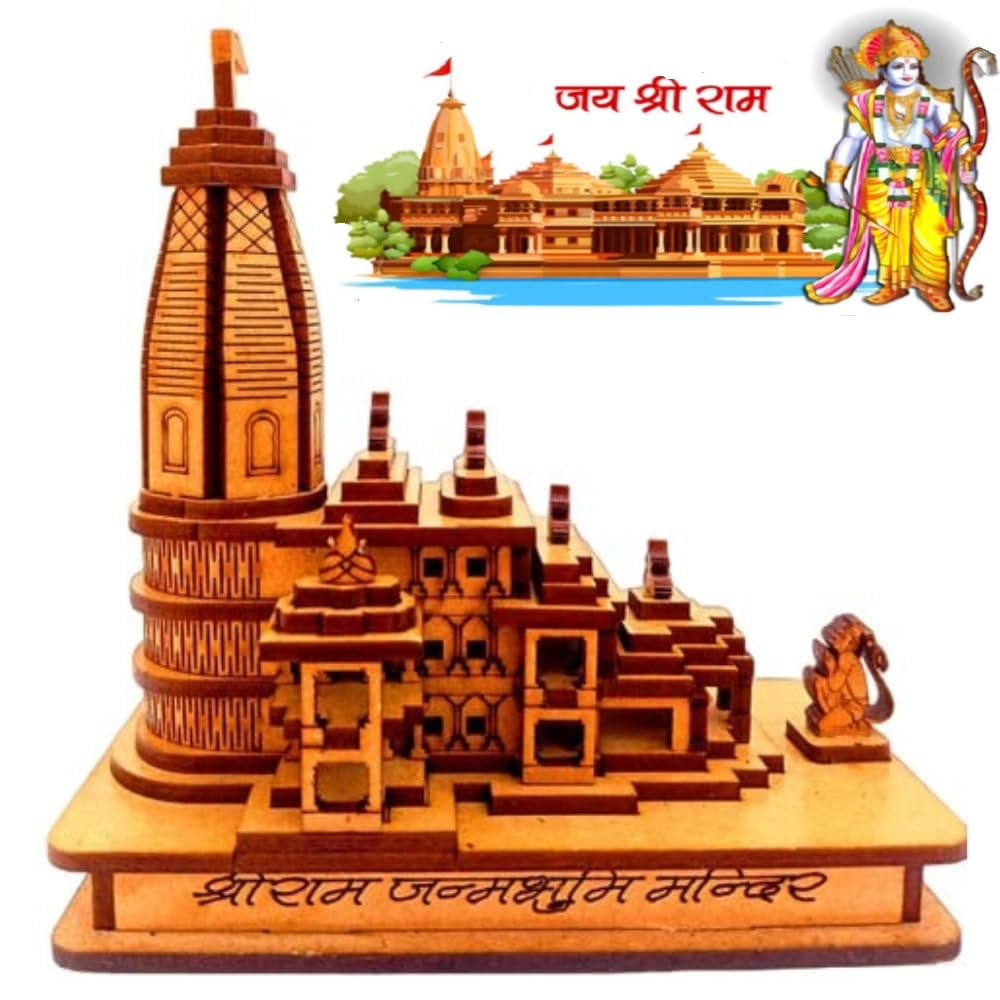 A & S VENTURES Pine Wood Ram Mandir Ayodhya Replica Ideal for Home Decor and Pooja