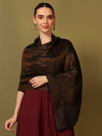 Pashmoda Women Golden Eclipse Reversible Zari Moonlight Fine Wool Stole (Size : 28x80in, 71X203cm) ZSST03