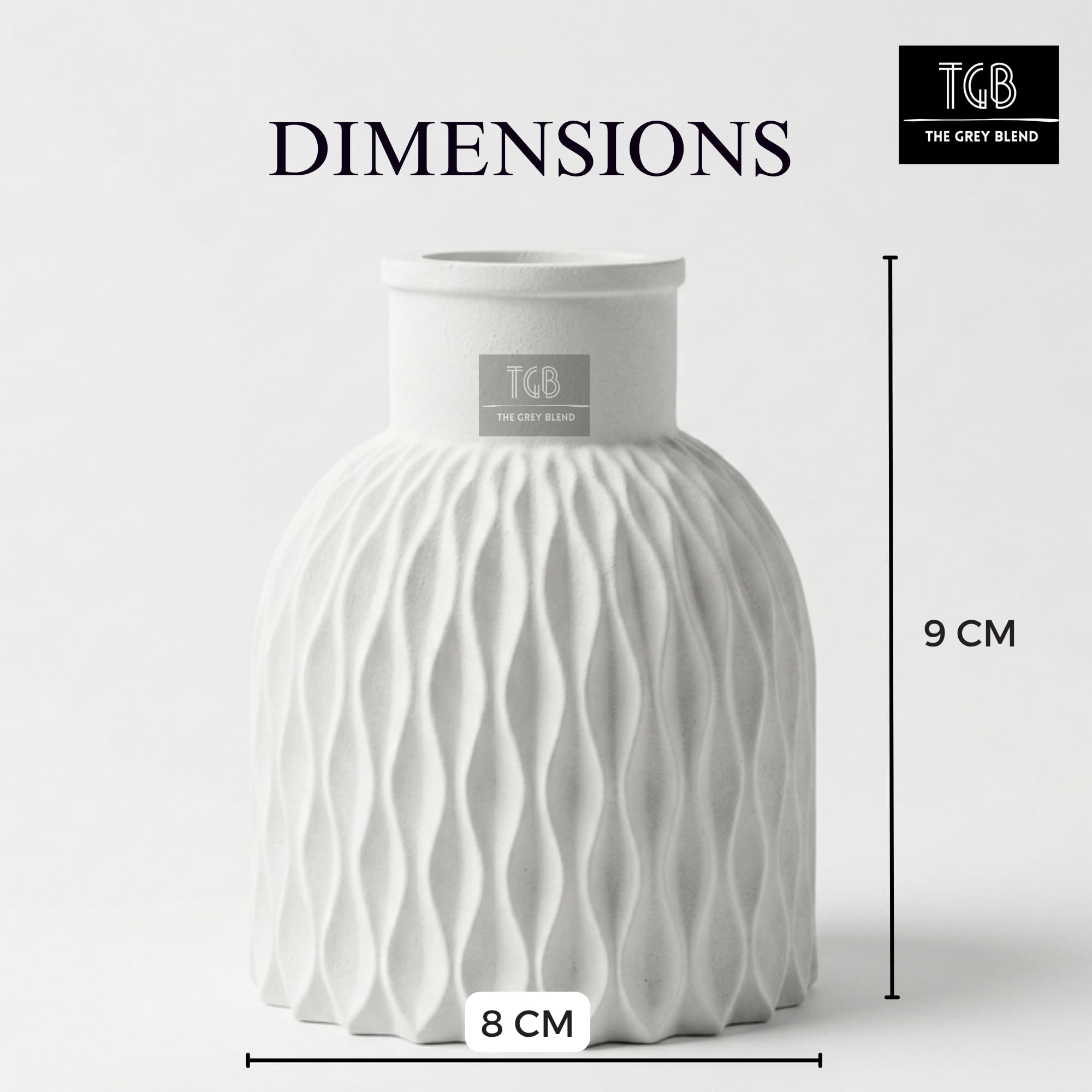 THE GREY BLEND® Wave Textured Concrete Vase for Living Room & Table Decor