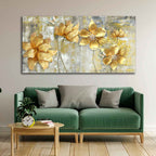 VIBECRAFTS Canvas Paintings for Living Room Drawing Room Golden Flowers Canvas Wall Painting Fitted With Wooden Frame For Home | Office | Living Room | Gifts (PTVCH_2511)