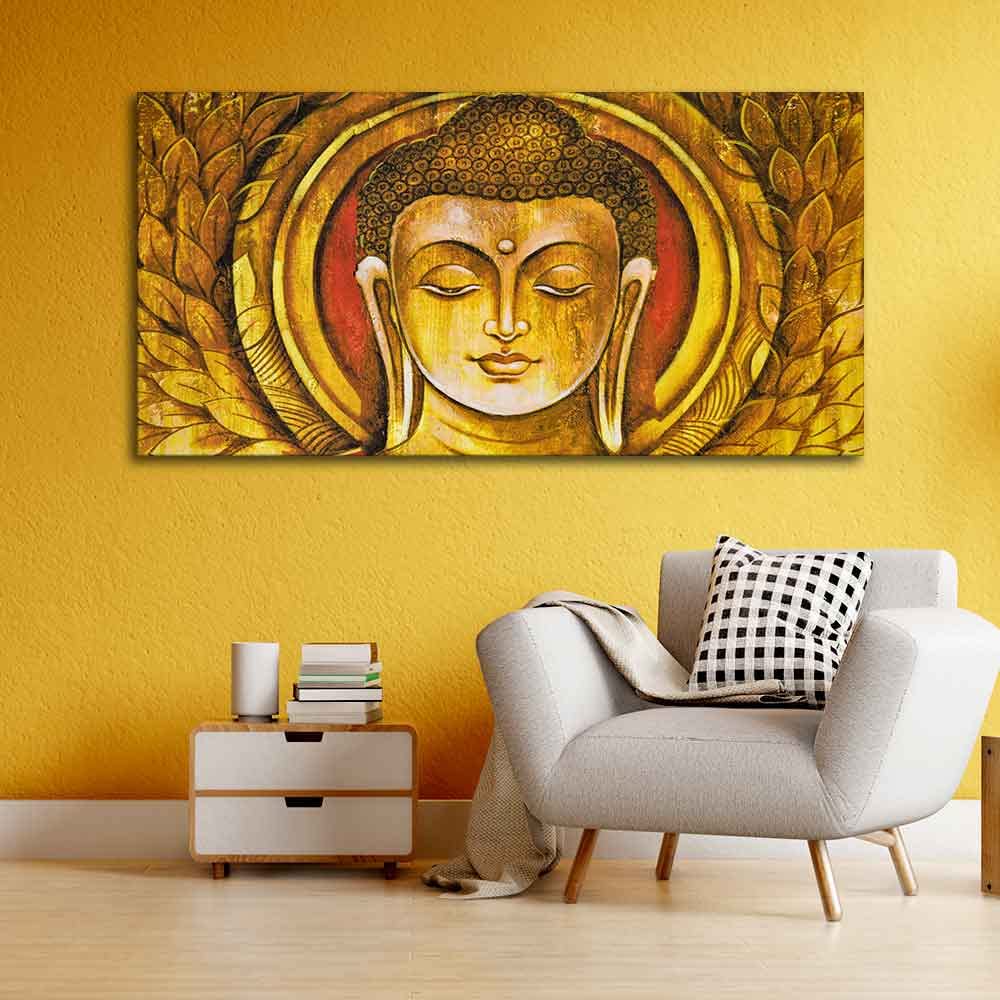 VIBECRAFTS Canvas Paintings for Living Room Drawing Gautam Buddha Meditation Wall Painting Fitted With Wooden Frame For Home | Office | Gifts (PTVCH_2544)