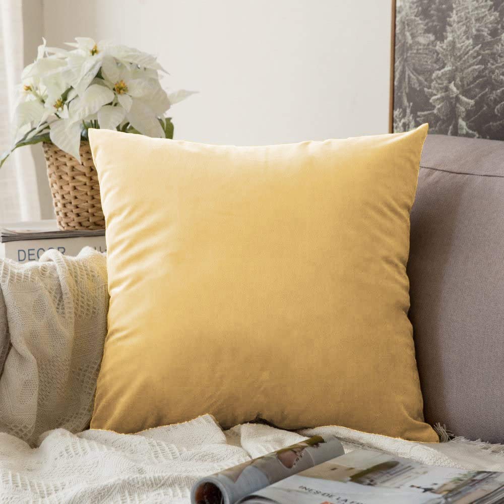 Khooti Velvet Fabric Cushion Cover | Wheat, 20 x 20 Inches | Pack of 1 | Solid Plain Soft & Smooth, Decorative Cushion Covers for Living Room, Bedroom, Couches, Chairs, Sofas, Beds & Home Décor