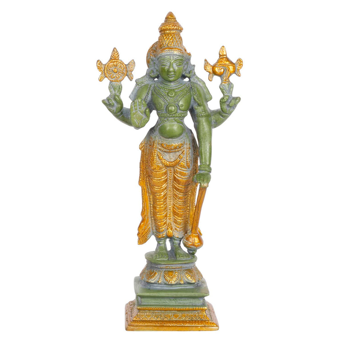 ARTVARKO Brass Vishnu Idol Standing Narayanan with Sudarshan Chakra Idol for Home Décor Entrance Temple Mandir Diwali Gift Height 8 Inch