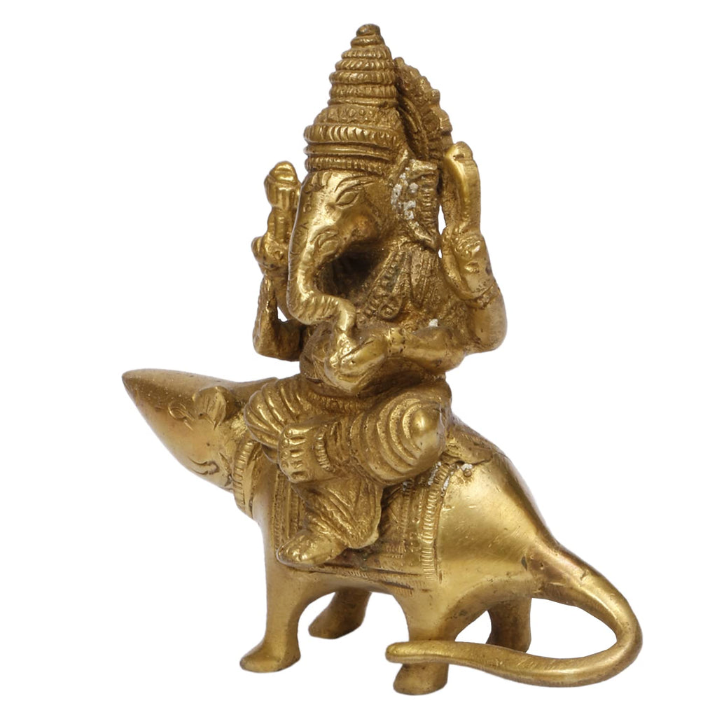 ARTVARKO Brass Ganesha Seated on Rat Ganpati Decor Figurine Puja Temple Diwali Gifts 5