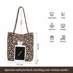 Lyrovo Women Corduroy Shoulder Tote Bag for Work Beach Travel and Shopping Grocery (Yellow Flower)