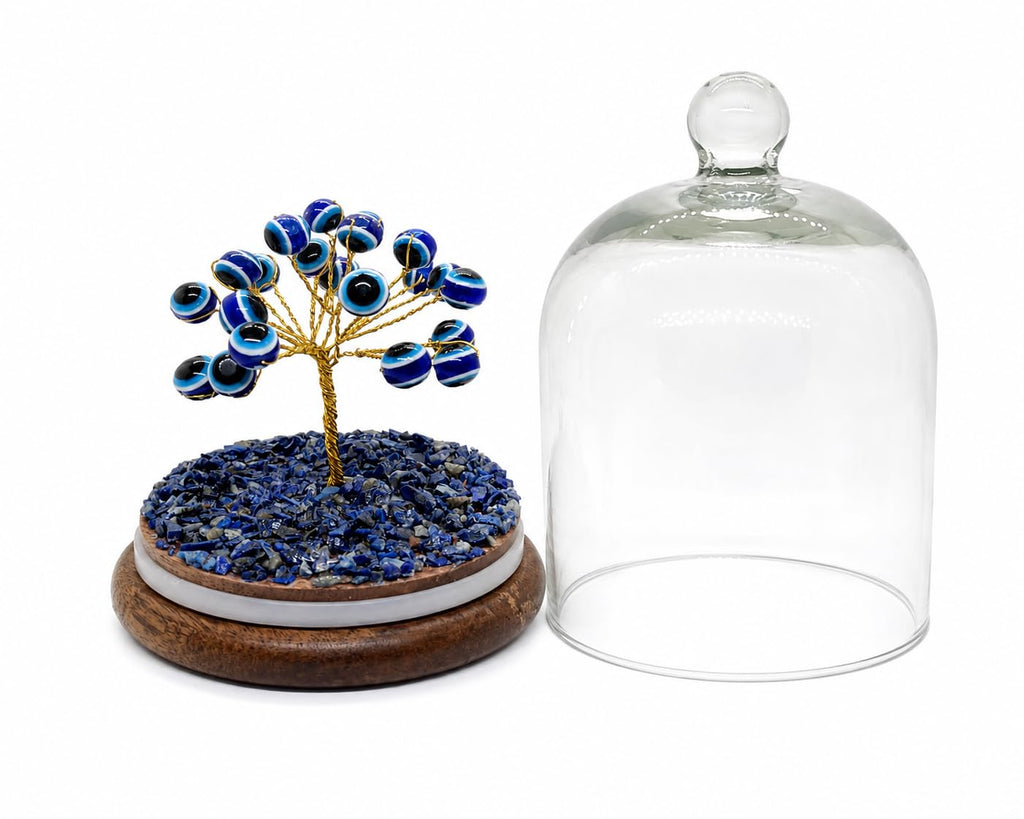 Evil Eye Protection Tree in Glass Dome with Gift Box | Handmade Crystal Tree Showpiece | Positive Energy Decor Gift for Home & Office