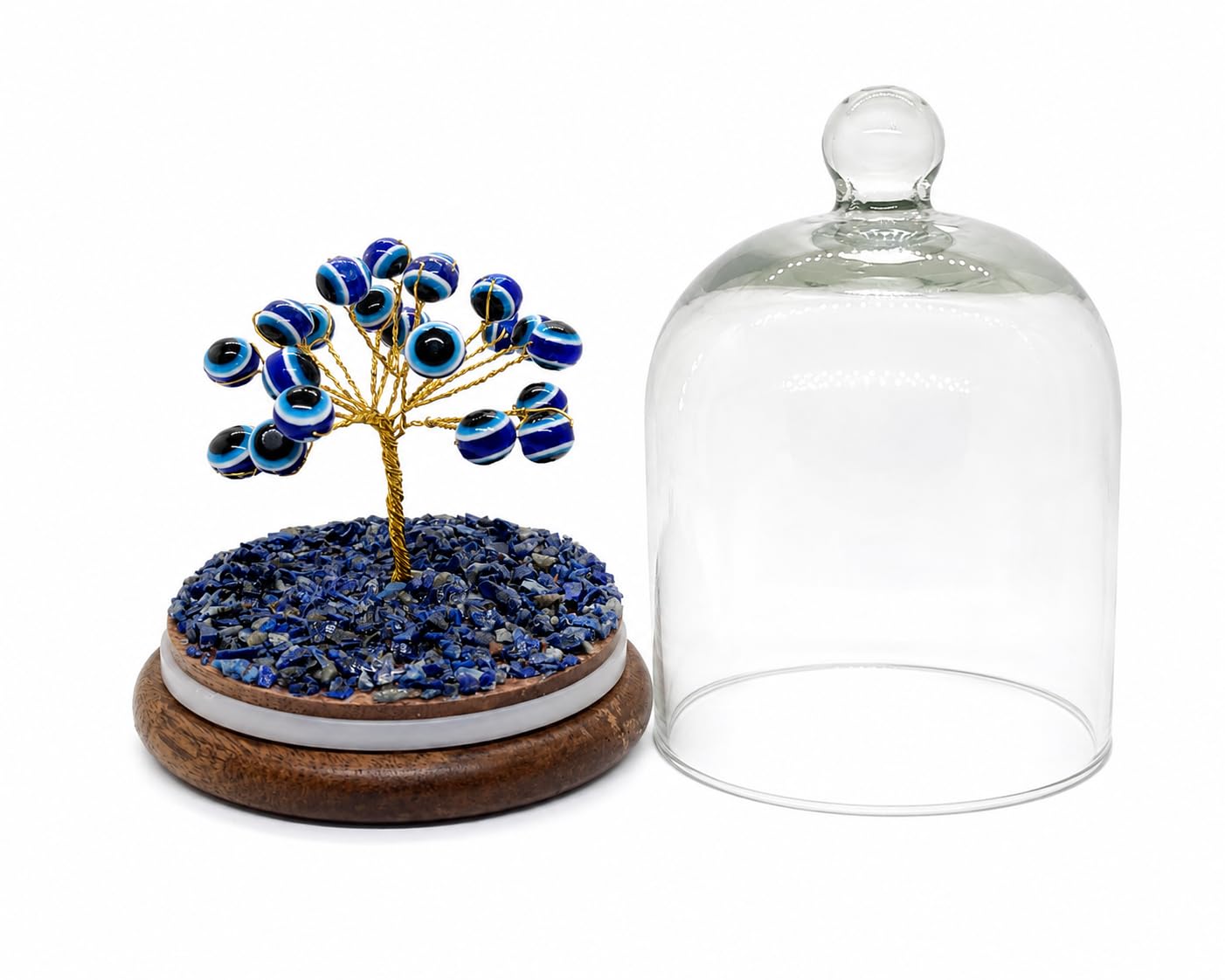 Evil Eye Protection Tree in Glass Dome with Gift Box | Handmade Crystal Tree Showpiece | Positive Energy Decor Gift for Home & Office