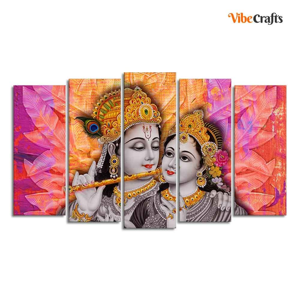 VIBECRAFTS Colorful Wall Painting of Radha Krishna Set of Five For Home|Office|Living Room|Gift (PTVC5Pcs2_6551)