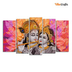 VIBECRAFTS Colorful Wall Painting of Radha Krishna Set of Five For Home|Office|Living Room|Gift (PTVC5Pcs2_6551)