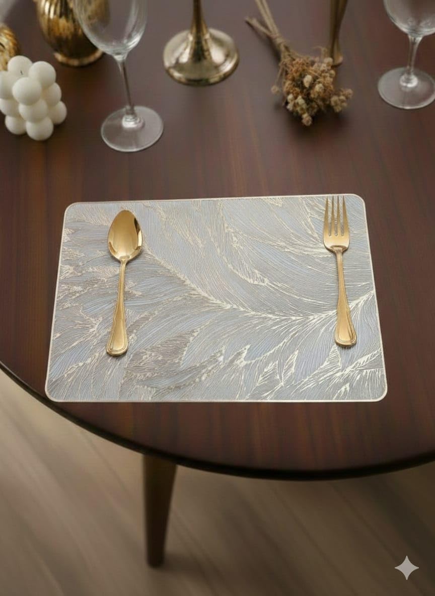 Table Placemats 12pcs Elegant Light Golden Color with Stunning 3D Embossed Design | Durable, Waterproof & Stylish Dining Decor(TABLEMAT-RECT-PO12) Kafalo