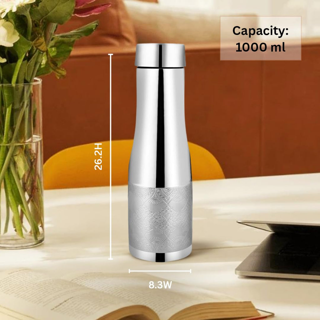 Vip luxe Silver Copper Water Bottle – Ayurvedic, Eco-Friendly & Leak-Proof Hydration Bottle | Stylish Design | 1000ml