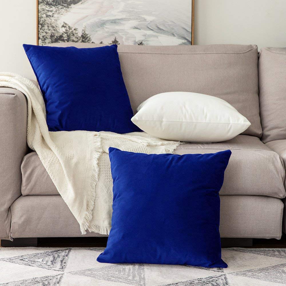Khooti Velvet Cushion Cover, 18x18 | Royal Blue | Pack of 2 | Solid Plain Soft & Smooth, Decorative Cushion Covers for Living Room, Bedroom, Couches, Chairs, Sofas, Beds & Home Decor