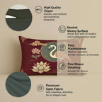 STITCHNEST Satin Cushion Covers Pack of 2 Oriental Flamingo & Lotus Print in Maroon and Gold, 12x18 Inch Decorative Cushion Set for Spiritual and Artistic Living Room Decor