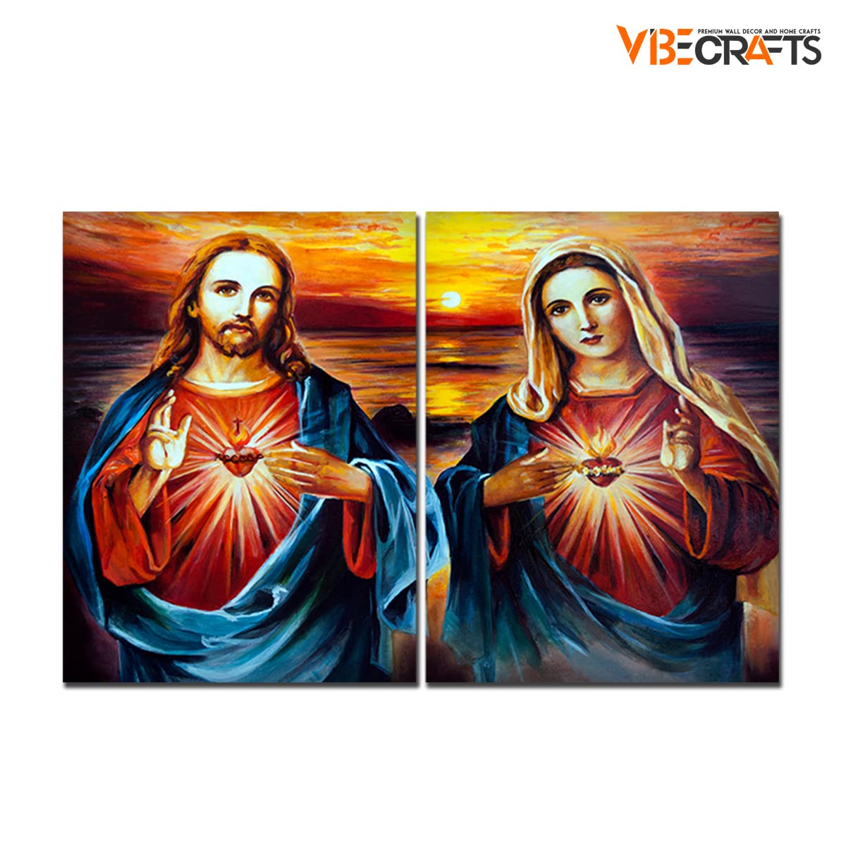 VIBECRAFTS Mother Mary And Jesus 2 Pieces Canvas Wall Painting Fitted With Wooden Frame For Home | Office | Living Room | Gifts(PTVC2Pcs1_17508)