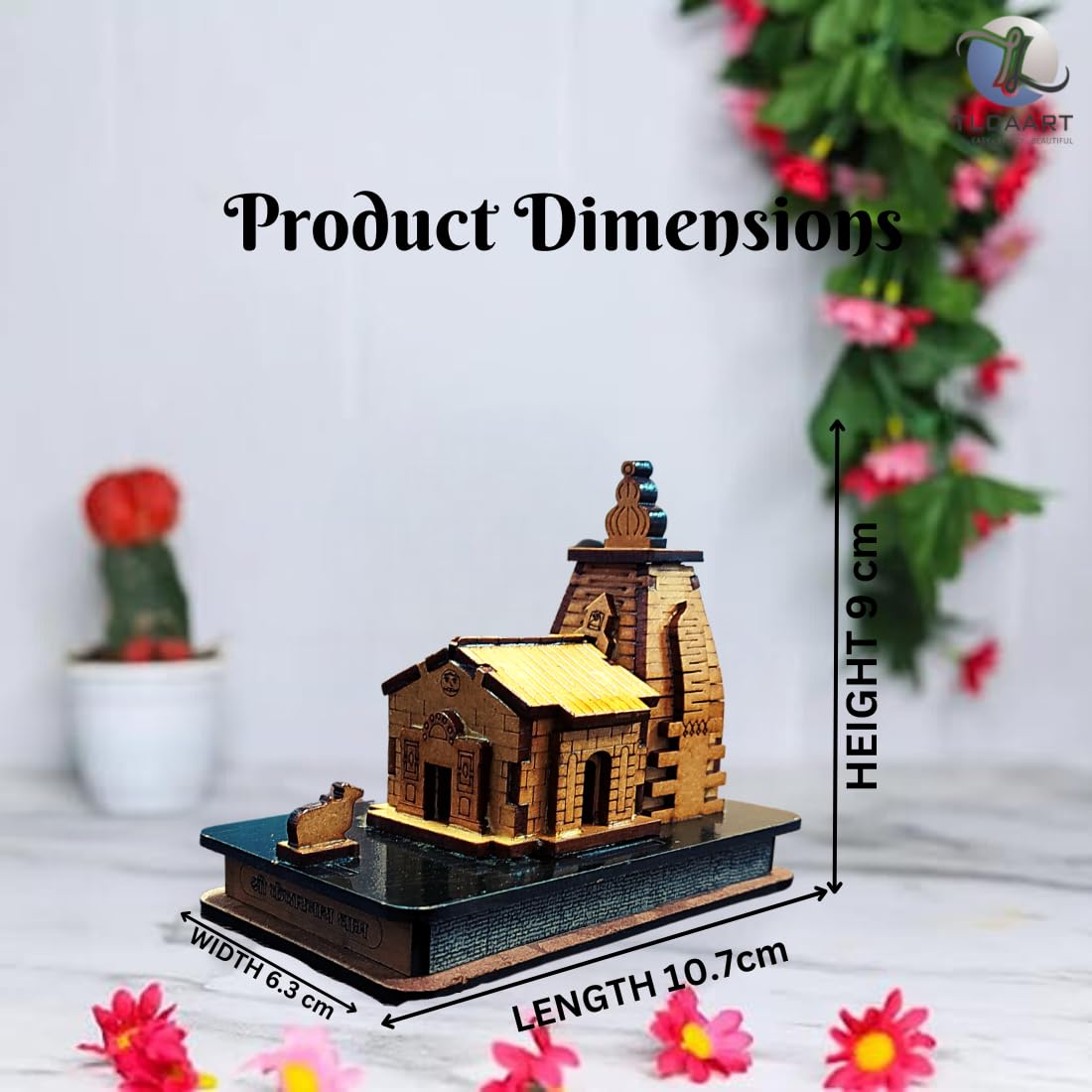 TLCAART Kedarnath Mandir | MDF Wood Temple | 3D Miniature | Decoration Wooden Showpiece for Home, Office, Car Dashboard | Size: Small (10.7 X 6.3 X 9 cms) | Pack of 1