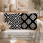STITCHNEST Set of 2 Polycotton Cushion Covers – 24x24 Inches – Black & White Ikat Geometric Print – Elegant Cushion Covers for Sofa & Living Room | Perfect for Home Decor