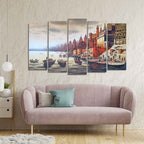 VIBECRAFTS Beautiful Ganga Ghat Canvas Wall Painting of Five Pieces For Home|Office|Living Room|Gift (PTVC5Pcs2_6635)