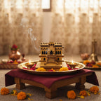 eXme Badrinath Wooden Miniature Temple Statue – Handcrafted Spiritual Mandir Showpiece for Home, Office, Car Dashboard & Gifting | Decorative Idol for Pooja & Festive Decor (W 7.5 x D 7.5 x H 7.5 cm)
