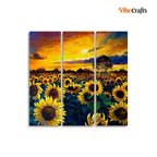 VIBECRAFTS Homcraft Garden Of Sunflower 3 Pieces Canvas Wall Painting Fitted With Wooden Frame For Home | Office | Living Room | Gifts (PTVC3Pcs1_9521)