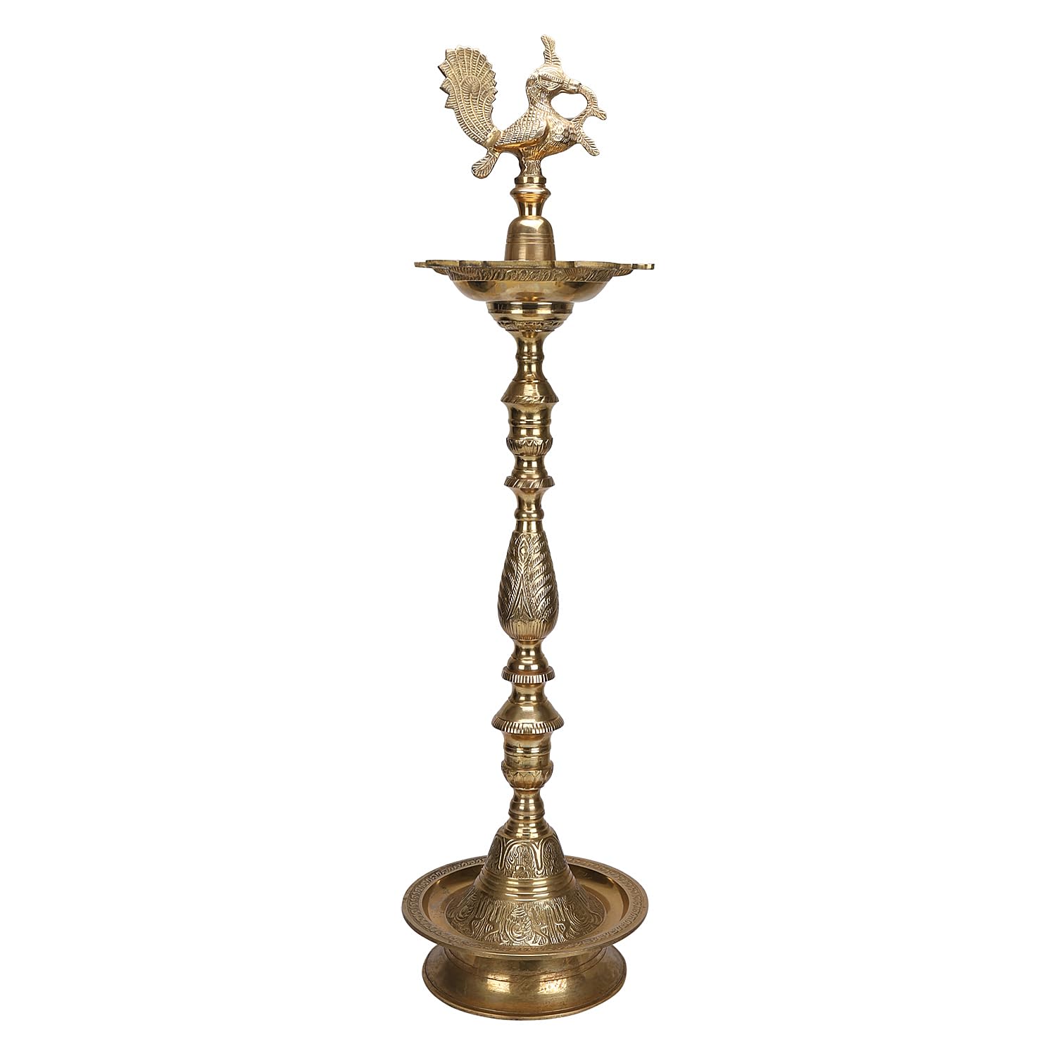 Artvarko Big Brass Diya Peacock Inauguration Traditional Multiwick Oil Diya Kuthuvilakku Lamp for Puja Gifts & Home Decor Height 36 Inch.