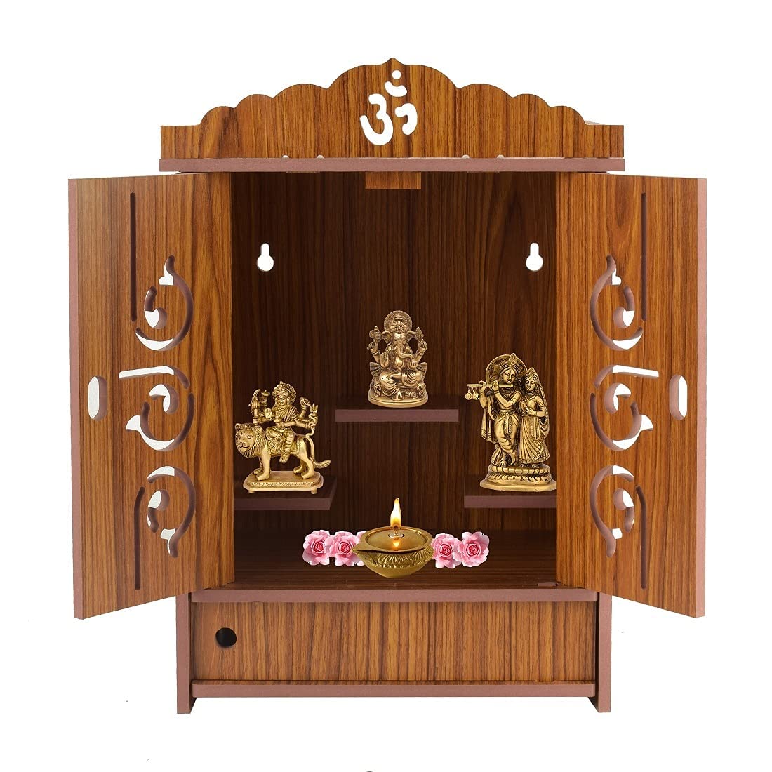 COMERT Temple Engineered Wooden Temple for Home Indian Art Work, Pooja Mandir (Light Brown 1)