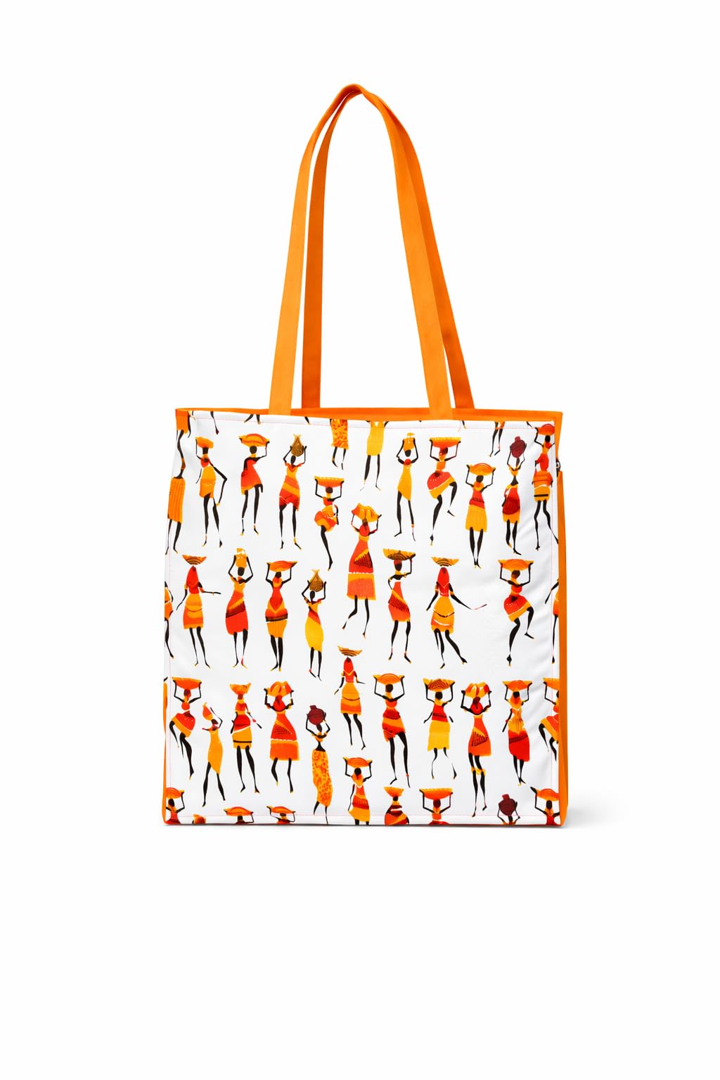 Vaishnavi Solapur Creations Warli Printed Cotton Tote Bag for Women | Ethnic Handmade Shoulder Handbag | Reusable Eco-Friendly Shopping & Daily Use Bag (Orange)