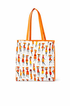 Vaishnavi Solapur Creations Warli Printed Cotton Tote Bag for Women | Ethnic Handmade Shoulder Handbag | Reusable Eco-Friendly Shopping & Daily Use Bag (Orange)