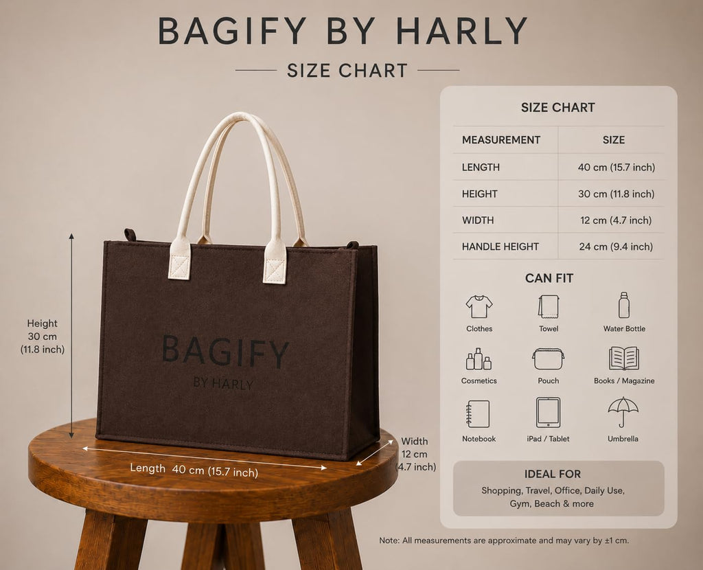 SAVNKITA Bagify by Harly Premium Felt Tote Bag for Shopping & Office,Coffee